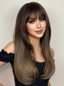 26 Inch Straight Wig with Bangs, Long Synthetic Hairpiece for Women, Natural Looking Wig, Natural Look, Easy Maintenance, Perfect for Daily Wear