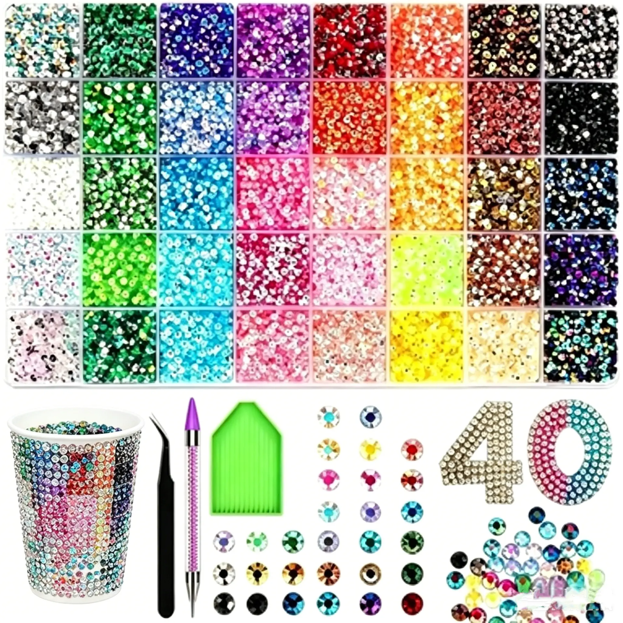 40000 Pieces 40-Color 3mm Jelly Resin Flatback Rhinestones, Multicolor Flat Back Gems with 3PCS Jewelry Glue for Nail Art, Diamond Art & DIY Projects (Shoes, Clothes Bedazzling)