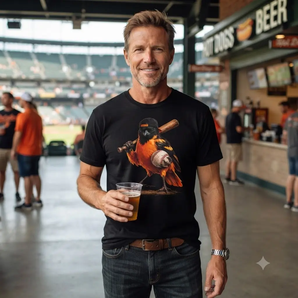 Oriole Baseball Player T Shirt Retro Funny Bird Mascot Baseball Fans, Vintage Baseball Graphic Tee, Funny Bird Baseball Shirt, Baseball Lover Gift, Sports Fan Apparel, Retro Baseball T-Shirt for Men and Women
