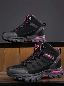 Women's Colorblock Letter Patched Ankle Boots, Casual Outdoor Hiking Camping Boots, Fashionable Shoes for Outdoor Activities, Footwear, Lightweight Hiking Boots