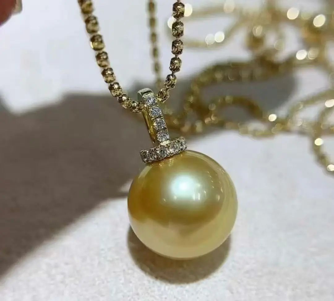 Natural seawater South Sea gold 12mm pearl large-sized diamond collar chain