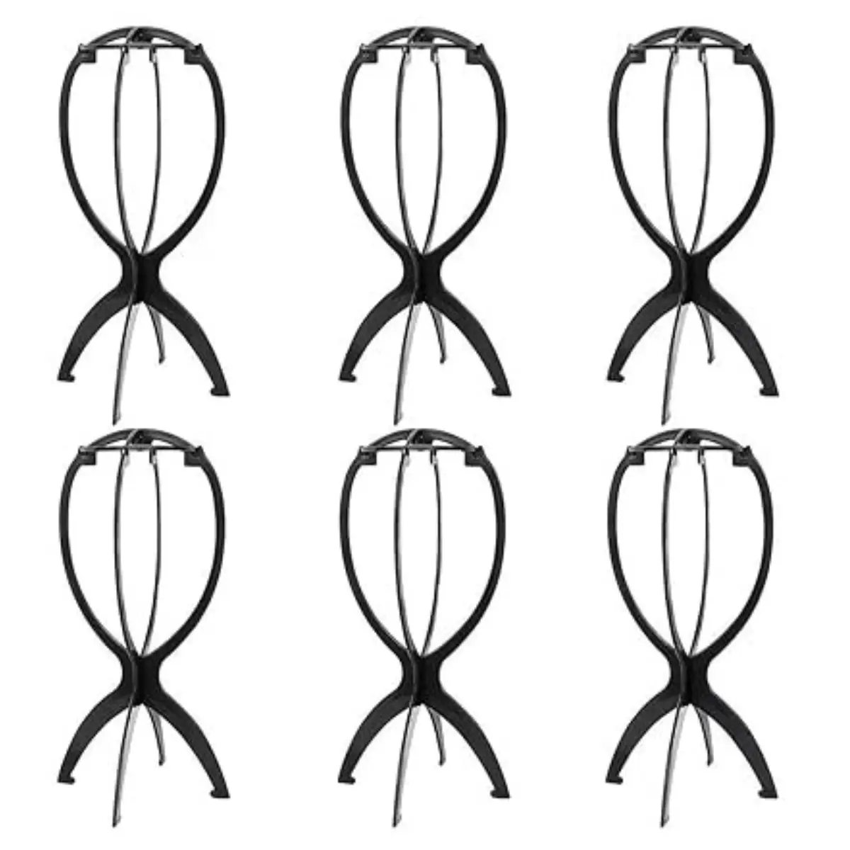 6 Pack Short Wig Stand Portable Wig Holder for multiple Wigs and Hats, 14.2 Inches Travel Wig Stand(Black)