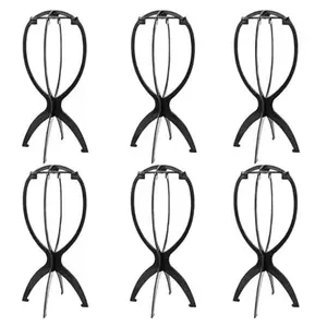 6 Pack Short Wig Stand Portable Wig Holder for multiple Wigs and Hats, 14.2 Inches Travel Wig Stand(Black)