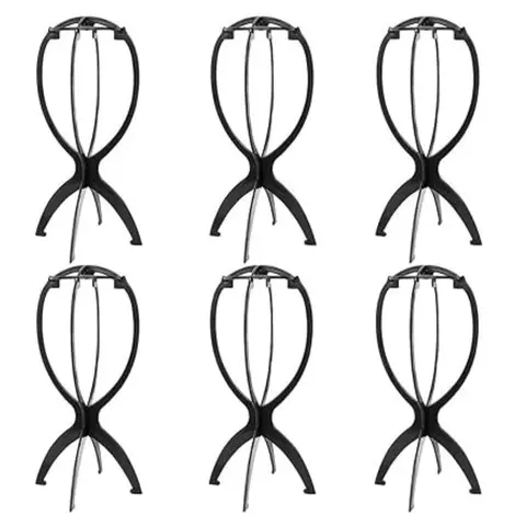 6 Pack Short Wig Stand Portable Wig Holder for multiple Wigs and Hats, 14.2 Inches Travel Wig Stand(Black)