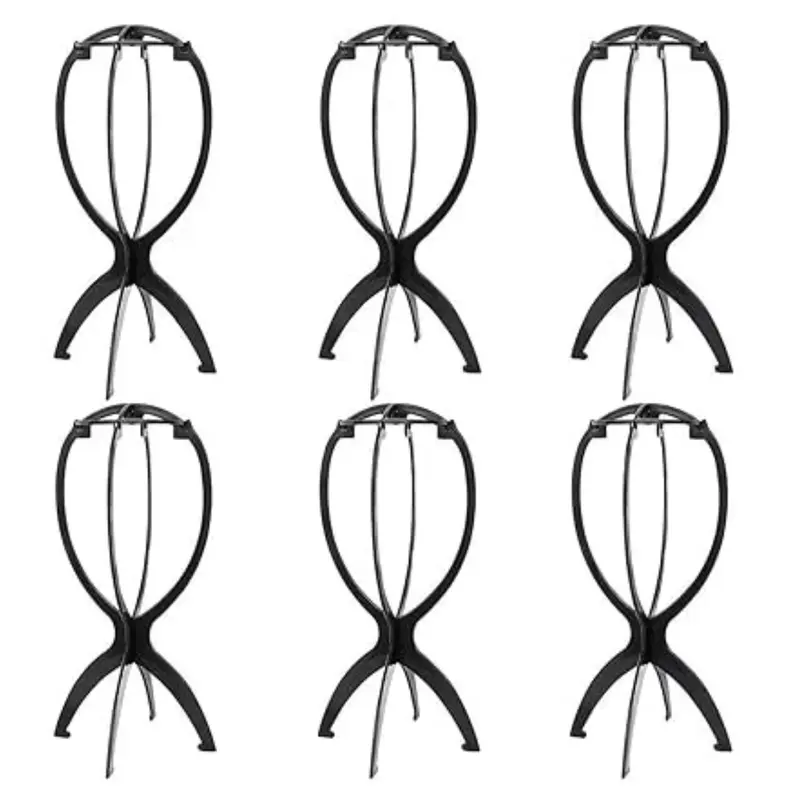 6 Pack Short Wig Stand Portable Wig Holder for multiple Wigs and Hats, 14.2 Inches Travel Wig Stand(Black)