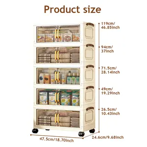 18.7in Foldable   with Lid, 5 layers Holders with Wheels for Kitchen Bedroom Bathroom Warehouse Kitchen Home  Stackable  Remote-Controlled LED Sports Card Display Collapsible Multifunctional Bins clear  outdoor