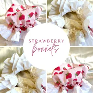 Strawberry Satin Lined Ruffle Bonnet - Cotton Material for Daily Wear & Heatless Protection - Comfortable & Stylish Haircare Solution