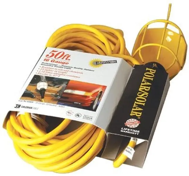 Coleman Incandescent Trouble Light, 50' 16-3 SJEo Yellow Grounded Metal Cable, 125.00 VAC AC Network Electrical Equipment (172-05858)