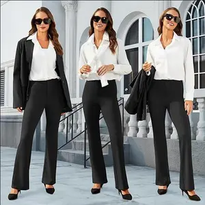 Womens Bootcut Dress Pants Business Casual Work Pants with Pockets High Waist Stretchy Trousers Pull On Office Slacks, Black, XXL