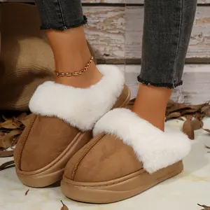 Women's Cozy Slippers Plush Trim Suede Slip-Ons Indoor Outdoor Shoes for All-Day Comfort