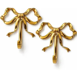2pcs Gold Bow Wall Brass Bow for Coat Hat Key Decorative Brass Bowknot Wall for Bedroom Living Room Large (3.62X3.54X0.79in / 9.20X9.00X2.00cm)
