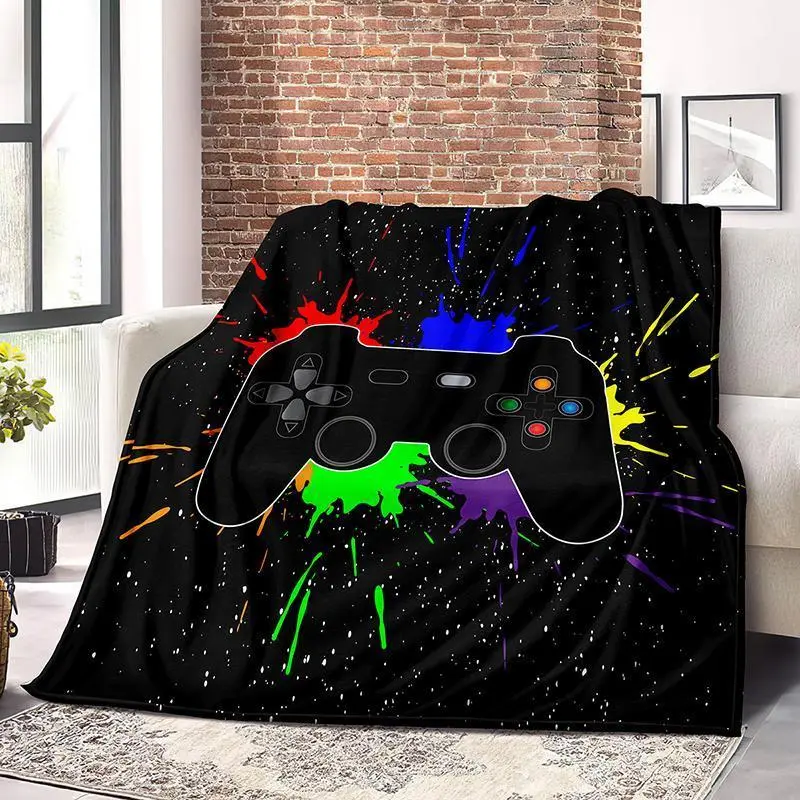 Room Decor Game Controller Pattern FlannelBlanket with Storage Bag, Soft Lightweight ThrowBlanket, Warm Cozy Napping Blanket for HomeOffice, Fall Gifts, Travel Essentials, HalloweenDecor, Bedroom Decor, Halloween Decorations2024 throw blanket
