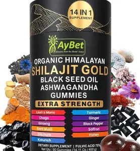 Organic Himalayan Shilajit Gold Gummies for Men and Women, Black Seed Oil, Ashwagandha, Ginseng, Turmeric, Gokshura, Lion's Mane, Lab Tested, No Sugar Added, Halal, 90Gummy