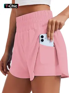 Women's Sporty Yoga Shorts, High-Waisted Slim Fit, Quick-Dry Breathable, Anti-See-Through Lining, Pockets Included, Running Workout Pants, Athletic Wear Shorts