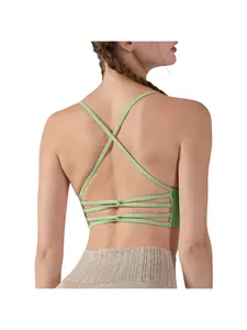 Sports vest with cross-back design, yoga vest with open back, seamless vest, fitness top, camisole for women to wear outside, Workout Bra, Yoga Gym Activewear