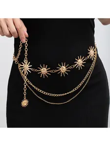 Women's Multi Layer Metal Sunflower Waist Chain Adjustable Luxury Chain Belt Fashion Elegant Dress Waist Decor Body Accessories