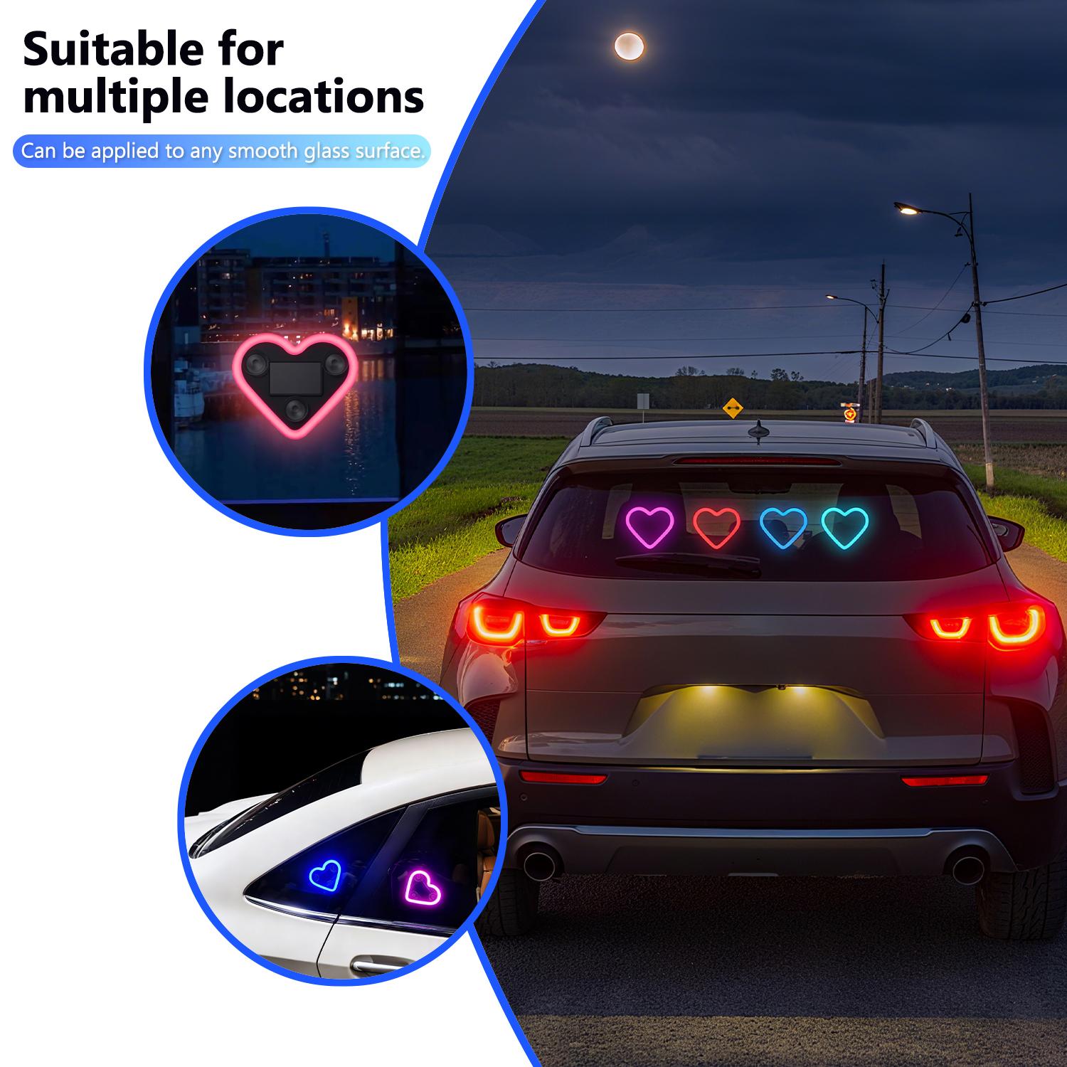 Solar-Powered Heart-Shaped LED Neon Light, Wireless Car Ambient Light with 3 Modes, IP65 Waterproof Romantic Atmosphere Lamp for Car Interior, Outdoor Decor, Couples Gift, Easy Install No Wiring