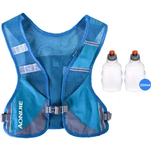 AONIJIE Men Women Ultralight Running Vest Pack Reflective Breathable Hydration Backpack for Hiking Camping Marathon Cycling Race (Blue - with 2 pcs 250ml Bottles)
