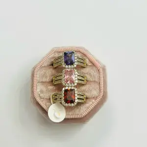 Eli Boutique Jewelry#7725 Women's Gold Plated Rings with Pink Red & Purple Stones Elegant Versatile Design High-Quality Fashion Accessory