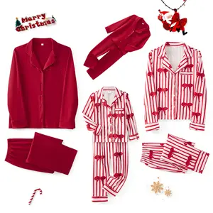 Christmas Family Matching Pajama Sets Lapel Neck Long Sleeve Tops with Pants 2PC Bow/Solid Festival Sleepwear