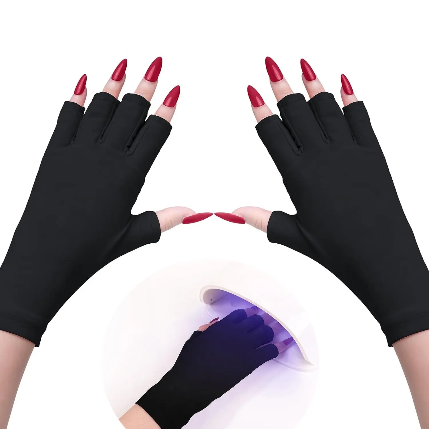 UV Protection Gloves for Gel Nail Lamp, High Elasticity No-Finger Design, Sunscreen Gloves for Manicure Art, Protect Hands From UV Rays