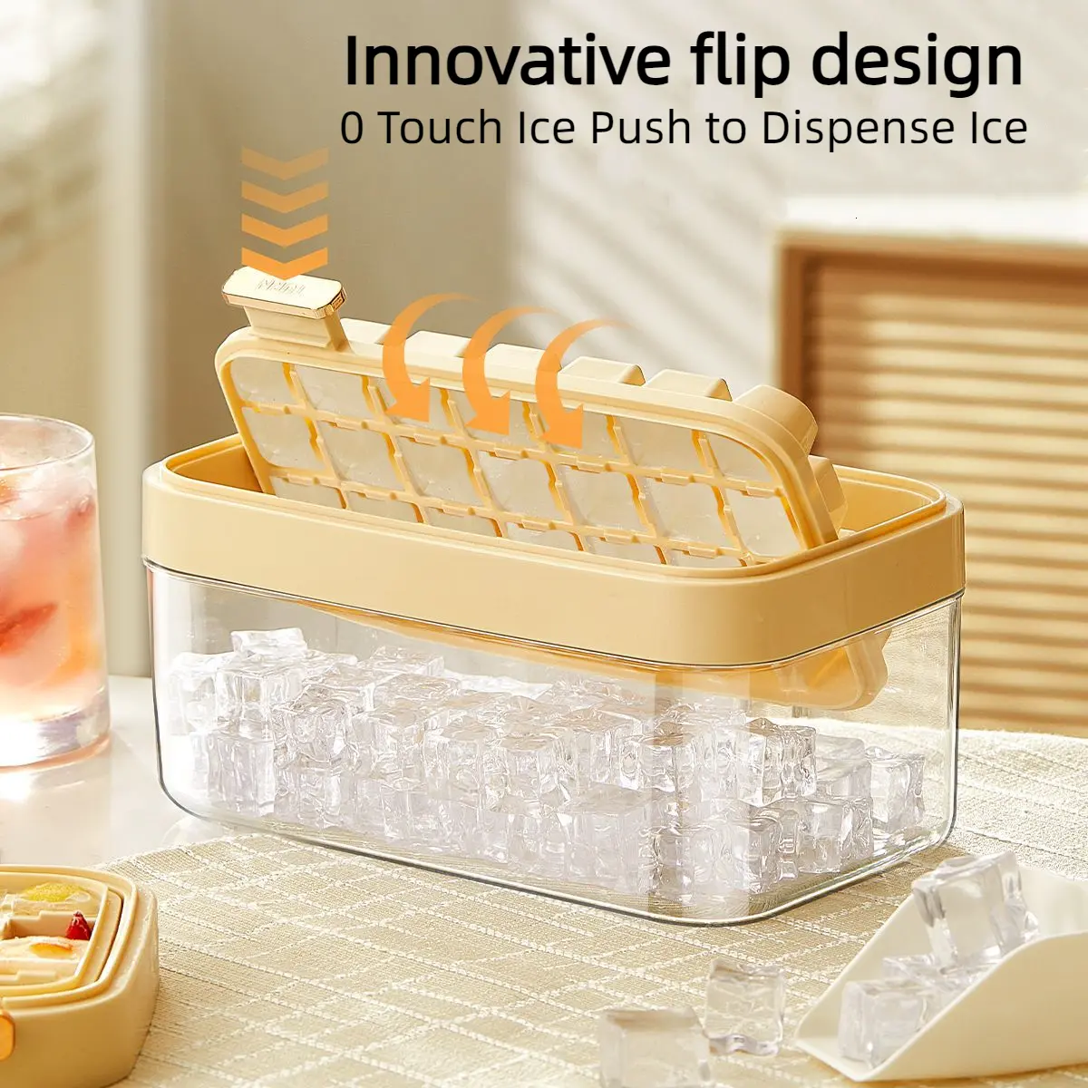 Flip a key to take off the ice ice cube mold diy home ice box easy to take off the mold large capacity ice storage box Multi-color choice