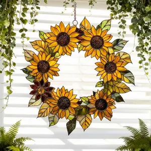 Sunflower Suncatcher Wreath-Shaped Floral, Sunflower Acrylic Mother's Day Gift Window Decor, Sunflower Suncatcher