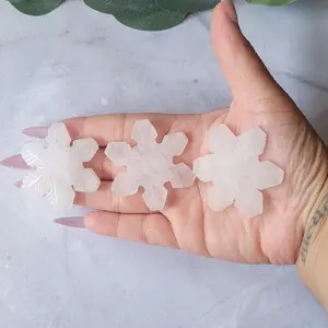 Selenite Crystal Snowflake Carving, Holiday Decor