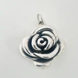 Sterling Silver 925 Lightweight Hollow Rose Pendant Flower