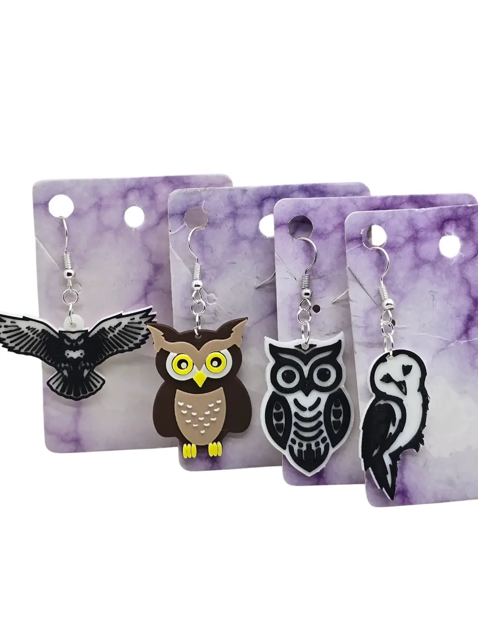 Owl Earrings - 3D Printed, 4 Variations, Lightweight, Hypoallergenic 925 Plated Silver Hooks, Unique Intricate Details