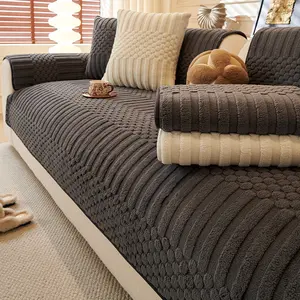 Vintage Simple Design Solid Color Sofa Cover, Soft Sofa Protector, Bohemian Short Plush Geometric Pattern, Soft Skin-Friendly Anti-Slip Pet Scratch Proof, Washable Sofa Slipcover, Couch Slipcover