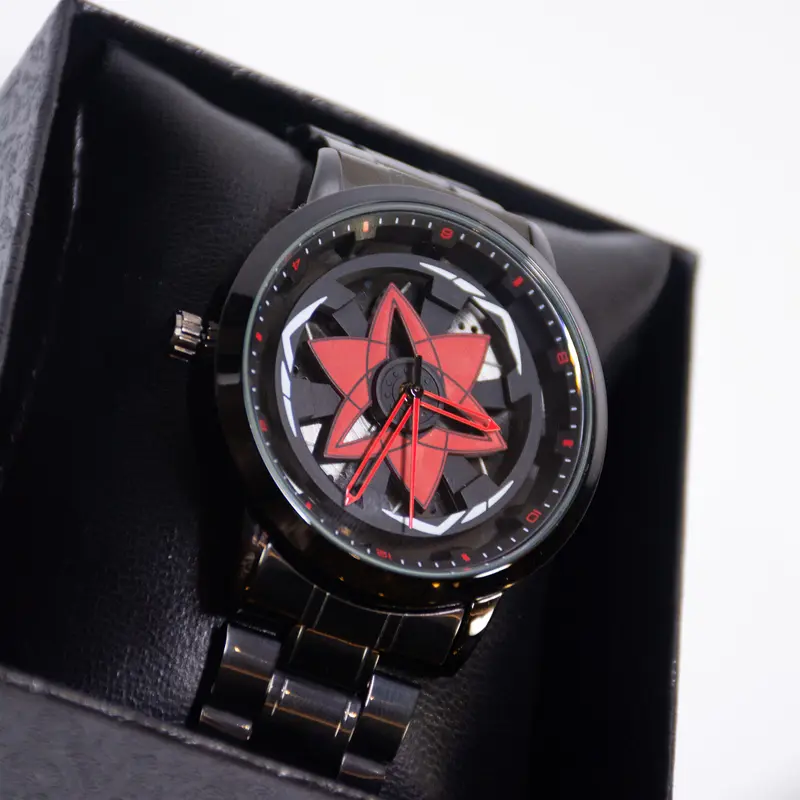 Women's Stylish Exquisite Basic Mechanical Metal Naruto Uchiha Sasuke Watch - 42mm Square Face, Anime Character Print, 30M Waterproof, Everyday Wear Fashion Accessory for Anime Fans