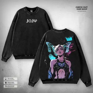 Jolyne Cujoh Stone Ocean - JoJo's Bizarre Adventure 90s Y2K Anime Graphic, Unisex Heavyweight Cotton T-shirt, Sweatshirt, Vintage Acid Washed Fabric Menswear  Tops