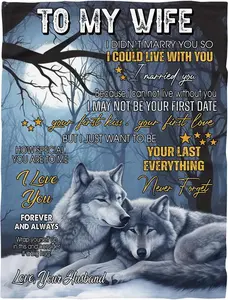 Wife Blanket Wolf, to My Wife Fleece Blanket, Funny Couple Blankets for Wife, Blankets for Wife from Husband on Christmas Anniversary