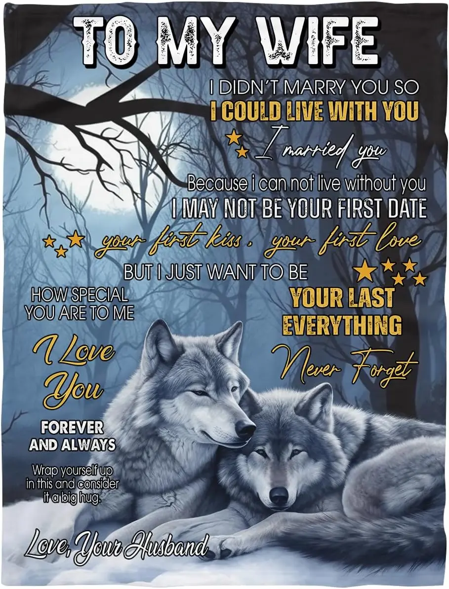 [SummerVibes] Wife Blanket Wolf, to My Wife Fleece Blanket, Funny Couple Blankets for Wife, Blankets for Wife from Husband on Christmas Anniversary
