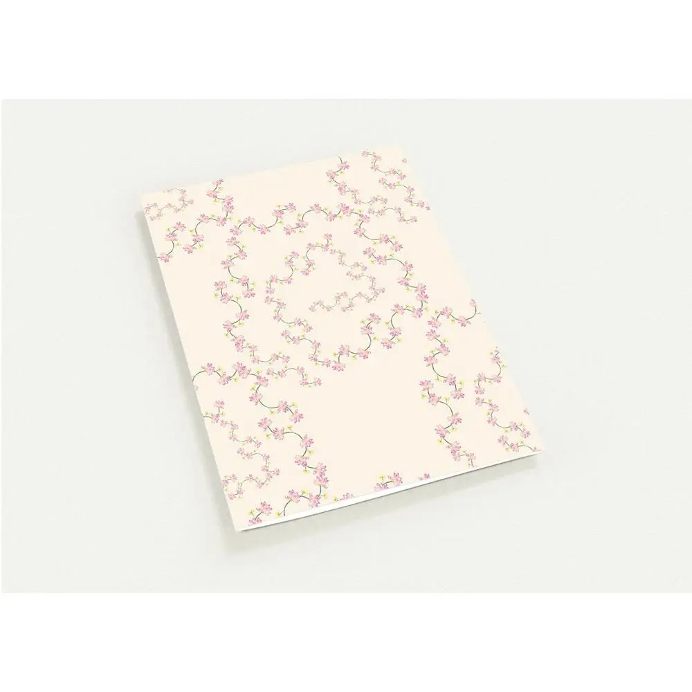 Hand drawn lotus vine greeting cards with a rosy pink inside, Pack of 10