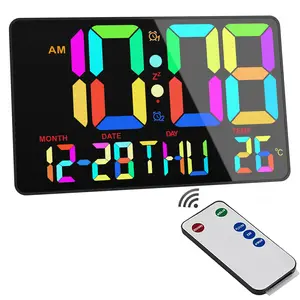 2025 new home decor smart table clock digital wall alarm clock with temperature colorful large screen remote control