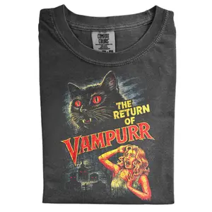 Comfort Colors The Return of Vampurr Cat Shirt, Halloween Horror Movie Tee, Black Cat Graphic Shirt, Vampire Cat Funny T-shirt, Retro Horror Graphic Tee, Book Lover Gift, Unisex T-shirt, Gift for Men, Gift for Women, Crew Neck T-shirt, Trending T-shirt