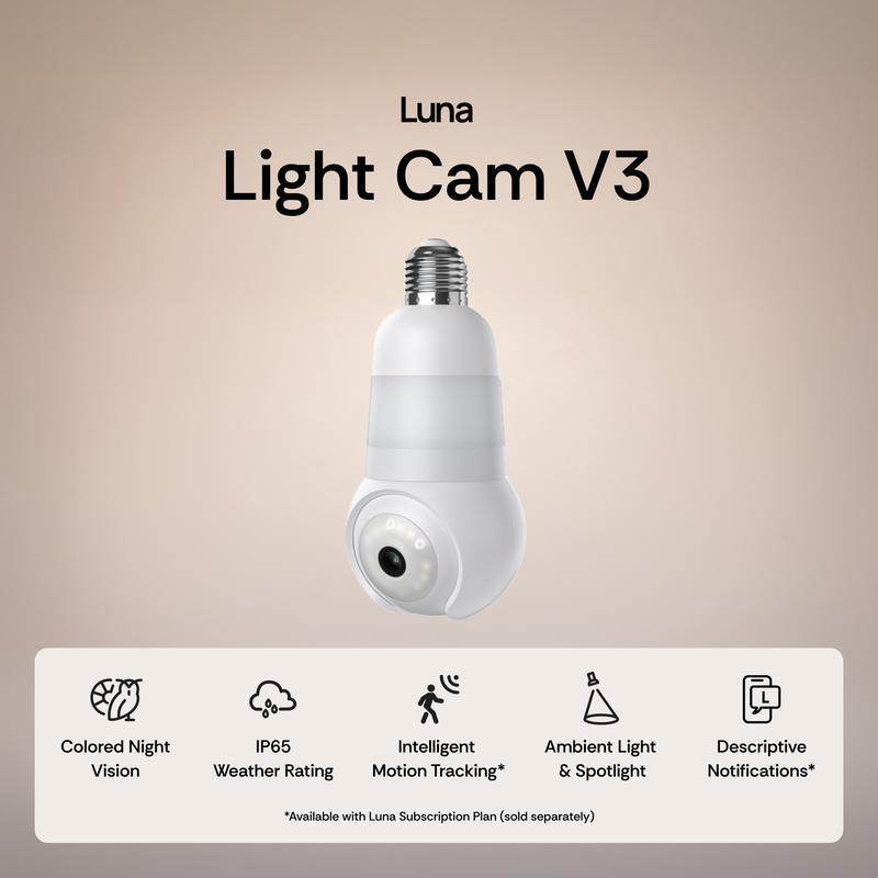 Luna Light Bulb Security Cam -2K 2.4GHz/5GHz WiFi, Indoor Outdoor Surveillance Monitoring Camera for Home, 360° Pan/Tilt, Color Night Vision, Built-In LED & Spotlight, Easy Installation (2025 Upgrade)