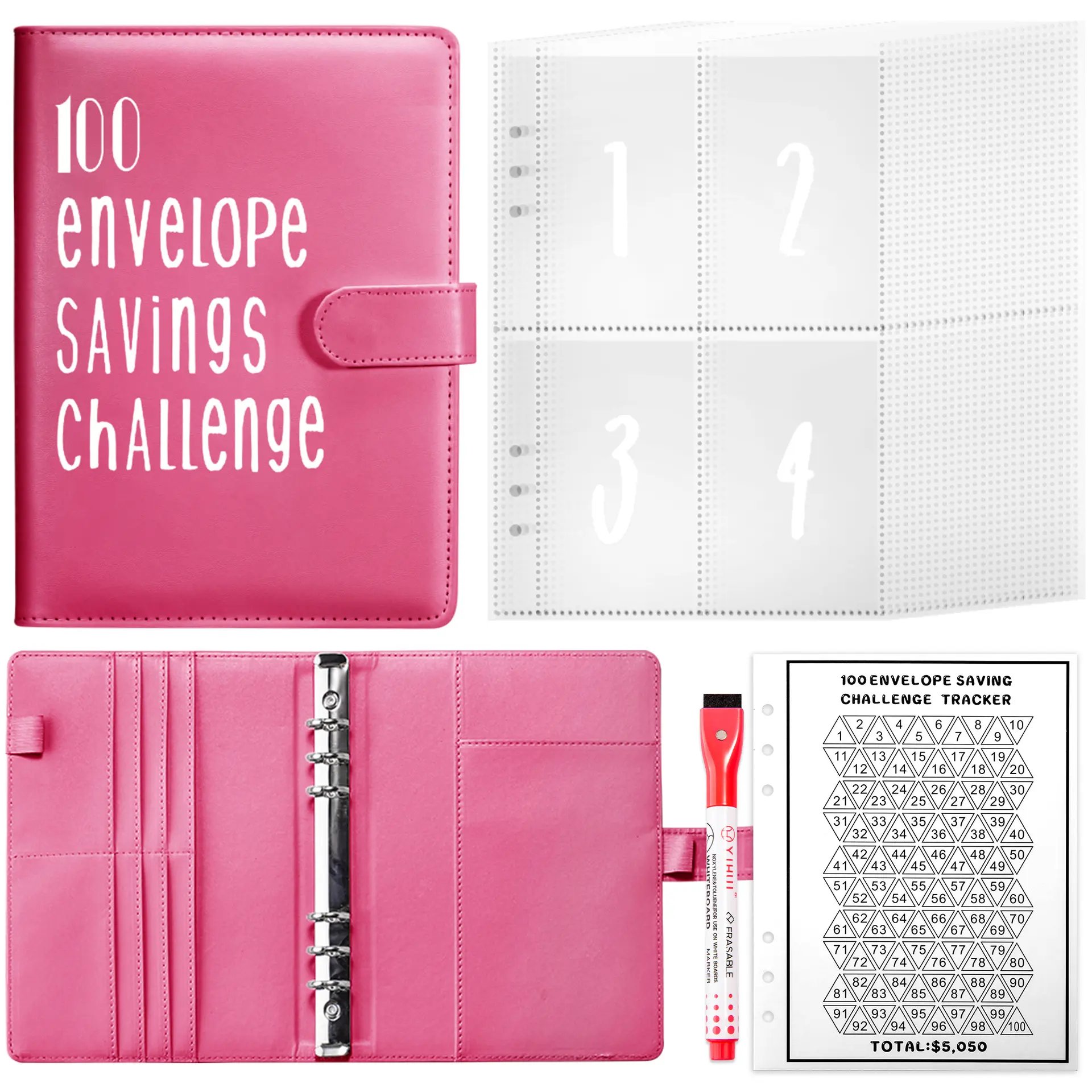 100 Envelope Challenge Notebook, Money-Saving Notebook, Budget Planning Notebook, Money-Saving Challenge Booklet, Convenient and Fun Ways to Save $5050, Cash Filling Notebook