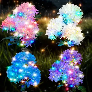 EVEDIOR 4 pieces of solar floral decorations, a gift for mom, solar flower lights with 3 blooming hydrangea flowers, outdoor waterproof solar lights, suitable for courtyard, porch, patio, backyard, pathway and gardening decorationIndependence Day.