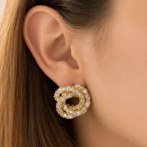 Karaz Crystal Knot Earrings, 18k Gold Plated, Sparkling Zirconia Fashion Accessories