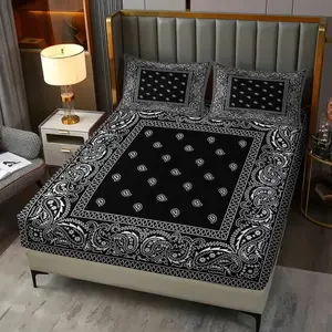 Paisley Bandana Fitted Sheet Set, Includes 1 Fitted Sheet + 2 Pillowcases, Classic Paisley Print, Cozy Bedding for Hip Hop & Streetwear Fans, Multi-Color Options Available, Ideal for Bedroom & Dorm Decor