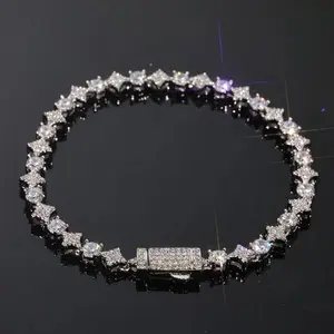 Drksyde Star Bracelet Silver Plated Crystal Zirconia 6mm Tennis Chain 7 Inch Iced Out Bling Jewelry for Men Women Waterproof Tarnish Resistant Hip Hop Streetwear