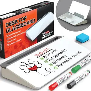 Glass Desktop Whiteboard with Storage - Dry Erase Board, Work Desk Organizers,  Keyboard Stand,  Office Desk Accessories, Small White Board, Workspace Desktop Buddy + 3 Markers