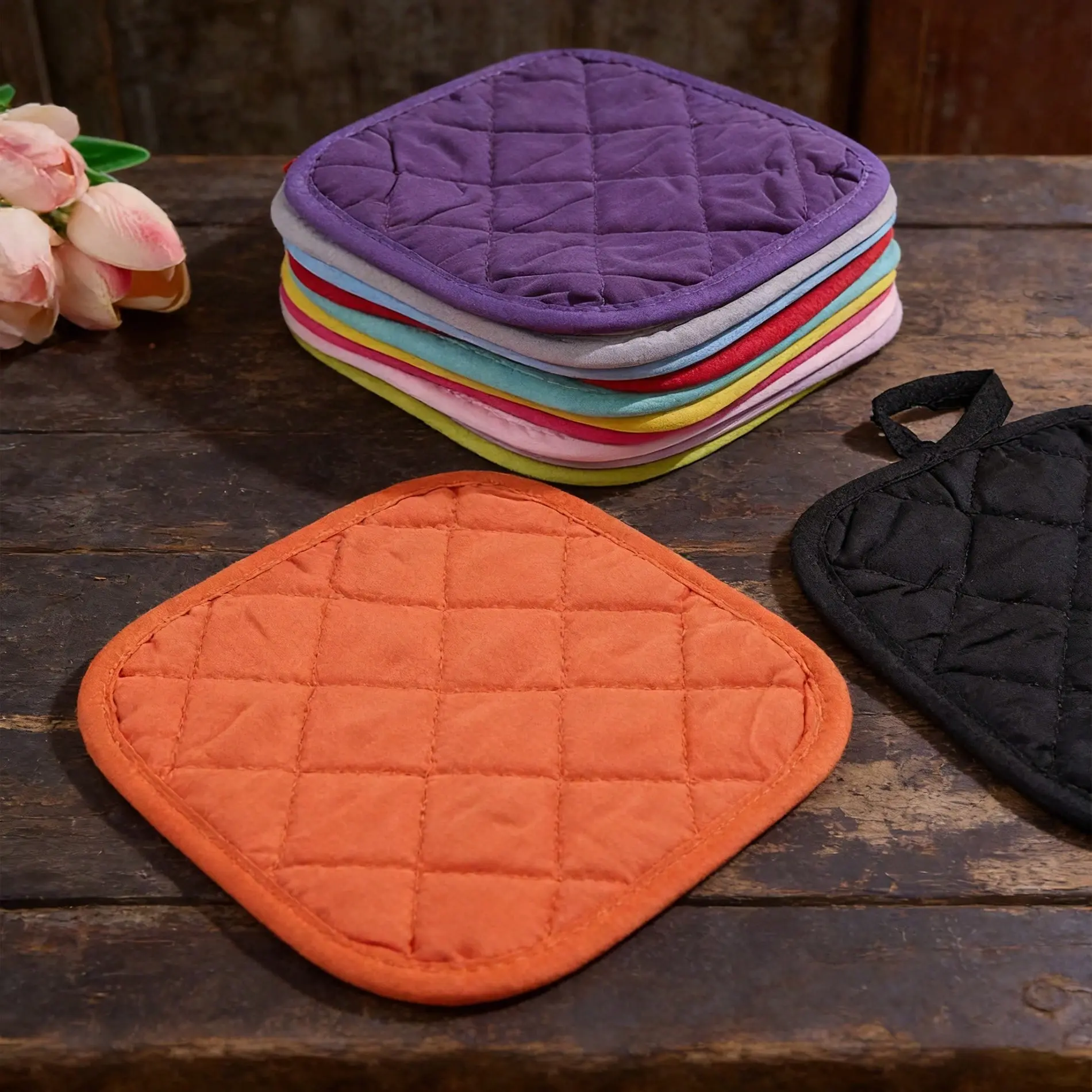 Premium Heat-Resistant Trivet Set (12 Pieces), Soft Cotton Quilted Heat Pads with Hanging Loops, Kitchen Insulation Pads Suitable for Hot Dishes, Pots, Pans, Ovens, Multi-Colored Kitchenware