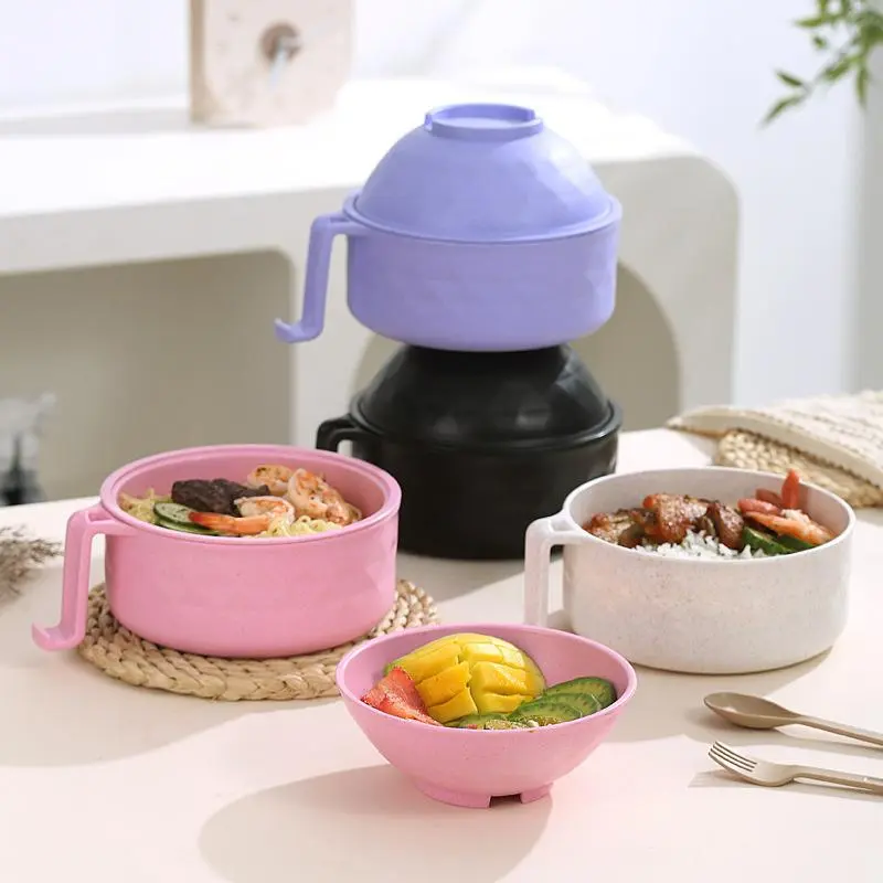 Large Drainable Ramen Bowl Set - BPA-Free Food-Safe Plastic Microwavable Polypropylene Container with Lid & Tableware, Dorm-Ready Kitchenware Prep Bowls, Plastic Bowls, Bpa Free Bowls
