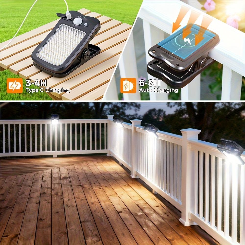 Solar Motion Lights - 2/4pcs Clip-On Solar Powered 60 LED Ultra Bright Rechargeable IP65 Rated Water Resistant Outdoor Security Lamps, 3 Multi-Modes, 100° Wide Angle, Smart Flood & Spot Lighting for Porch, Balcony