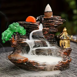 Mountain Stream Scene Backflow Incense Burner, Fragrance Scenic Decor for Bedrooms, Study Rooms, Offices, Meditation, Yoga, Gifts for Halloween, Christmas