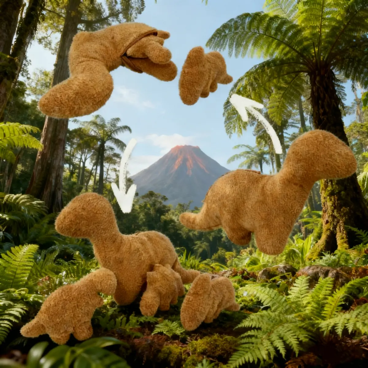 4 in 1 Cute Dinosaur Chicken Nugget Plush Toy, 1 Set Dinosaur Mom Plush Doll with 3 Mini Dinosaur Cuddly Stuffed Animals, Birthday Gift